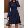 imagePRETTYGARDEN Womens Long Sleeve Mini Dress 2025 Fall Trendy Crewneck Ribbed Knit Soft A Line Flowy Summer Formal DressesNavy Blue