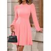 imagePRETTYGARDEN Womens Long Sleeve Mini Dress 2025 Fall Trendy Crewneck Ribbed Knit Soft A Line Flowy Summer Formal DressesPink