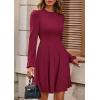 imagePRETTYGARDEN Womens Long Sleeve Mini Dress 2025 Fall Trendy Crewneck Ribbed Knit Soft A Line Flowy Summer Formal DressesWine Red