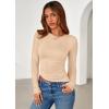 imagePRETTYGARDEN Womens Long Sleeve Shirts 2025 Fall Trendy Crewneck Slim Fit Asymmetrical Going Out Tops Ruched Tee Y2k ClothesBeige
