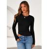 imagePRETTYGARDEN Womens Long Sleeve Shirts 2025 Fall Trendy Crewneck Slim Fit Asymmetrical Going Out Tops Ruched Tee Y2k ClothesBlack