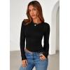 imagePRETTYGARDEN Womens Long Sleeve Shirts 2025 Fall Trendy Crewneck Slim Fit Asymmetrical Going Out Tops Ruched Tee Y2k ClothesBlack