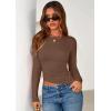 imagePRETTYGARDEN Womens Long Sleeve Shirts 2025 Fall Trendy Crewneck Slim Fit Asymmetrical Going Out Tops Ruched Tee Y2k ClothesBrown