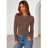 imagePRETTYGARDEN Womens Long Sleeve Shirts 2025 Fall Trendy Crewneck Slim Fit Asymmetrical Going Out Tops Ruched Tee Y2k ClothesBrown
