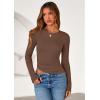 imagePRETTYGARDEN Womens Long Sleeve Shirts 2025 Fall Trendy Crewneck Slim Fit Asymmetrical Going Out Tops Ruched Tee Y2k ClothesBrown