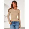 imagePRETTYGARDEN Womens Long Sleeve Shirts 2025 Fall Trendy Crewneck Slim Fit Asymmetrical Going Out Tops Ruched Tee Y2k ClothesKhaki