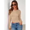 imagePRETTYGARDEN Womens Long Sleeve Shirts 2025 Fall Trendy Crewneck Slim Fit Asymmetrical Going Out Tops Ruched Tee Y2k ClothesKhaki