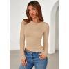 imagePRETTYGARDEN Womens Long Sleeve Shirts 2025 Fall Trendy Crewneck Slim Fit Asymmetrical Going Out Tops Ruched Tee Y2k ClothesKhaki