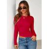 imagePRETTYGARDEN Womens Long Sleeve Shirts 2025 Fall Trendy Crewneck Slim Fit Asymmetrical Going Out Tops Ruched Tee Y2k ClothesRed