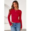 imagePRETTYGARDEN Womens Long Sleeve Shirts 2025 Fall Trendy Crewneck Slim Fit Asymmetrical Going Out Tops Ruched Tee Y2k ClothesRed
