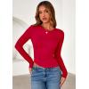 imagePRETTYGARDEN Womens Long Sleeve Shirts 2025 Fall Trendy Crewneck Slim Fit Asymmetrical Going Out Tops Ruched Tee Y2k ClothesRed