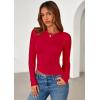 imagePRETTYGARDEN Womens Long Sleeve Shirts 2025 Fall Trendy Crewneck Slim Fit Asymmetrical Going Out Tops Ruched Tee Y2k ClothesRed