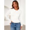 imagePRETTYGARDEN Womens Long Sleeve Shirts 2025 Fall Trendy Crewneck Slim Fit Asymmetrical Going Out Tops Ruched Tee Y2k ClothesWhite