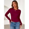 imagePRETTYGARDEN Womens Long Sleeve Shirts 2025 Fall Trendy Crewneck Slim Fit Asymmetrical Going Out Tops Ruched Tee Y2k ClothesWine Red