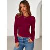 imagePRETTYGARDEN Womens Long Sleeve Shirts 2025 Fall Trendy Crewneck Slim Fit Asymmetrical Going Out Tops Ruched Tee Y2k ClothesWine Red