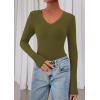 imagePRETTYGARDEN Womens Long Sleeve T Shirts 2025 Fall Trendy Deep V Neck Slim Fit Basic Crop Tops Casual Going Out TopArmy Green