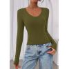imagePRETTYGARDEN Womens Long Sleeve T Shirts 2025 Fall Trendy Deep V Neck Slim Fit Basic Crop Tops Casual Going Out TopArmy Green