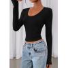 imagePRETTYGARDEN Womens Long Sleeve T Shirts 2025 Fall Trendy Deep V Neck Slim Fit Basic Crop Tops Casual Going Out TopBlack
