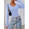 imagePRETTYGARDEN Womens Long Sleeve T Shirts 2025 Fall Trendy Deep V Neck Slim Fit Basic Crop Tops Casual Going Out TopLight Blue