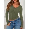 imagePRETTYGARDEN Womens Long Sleeve Tops 2025 Fall Fashion Henley Shirts Slim Fitted Ribbed Knit Tees Blouses Going Out OutfitsArmy Green