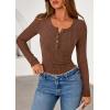 imagePRETTYGARDEN Womens Long Sleeve Tops 2025 Fall Fashion Henley Shirts Slim Fitted Ribbed Knit Tees Blouses Going Out OutfitsBrown