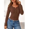 imagePRETTYGARDEN Womens Long Sleeve Tops 2025 Fall Fashion Henley Shirts Slim Fitted Ribbed Knit Tees Blouses Going Out OutfitsBrown