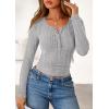 imagePRETTYGARDEN Womens Long Sleeve Tops 2025 Fall Fashion Henley Shirts Slim Fitted Ribbed Knit Tees Blouses Going Out OutfitsLight Grey
