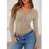 imagePRETTYGARDEN Womens Long Sleeve Tops 2025 Fall Fashion Henley Shirts Slim Fitted Ribbed Knit Tees Blouses Going Out OutfitsLight Khaki