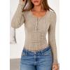 imagePRETTYGARDEN Womens Long Sleeve Tops 2025 Fall Fashion Henley Shirts Slim Fitted Ribbed Knit Tees Blouses Going Out OutfitsLight Khaki