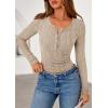 imagePRETTYGARDEN Womens Long Sleeve Tops 2025 Fall Fashion Henley Shirts Slim Fitted Ribbed Knit Tees Blouses Going Out OutfitsLight Khaki