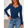 imagePRETTYGARDEN Womens Long Sleeve Tops 2025 Fall Fashion Henley Shirts Slim Fitted Ribbed Knit Tees Blouses Going Out OutfitsNavy Blue
