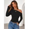 imagePRETTYGARDEN Womens Off Shoulder Long Sleeve Shirts 2025 Fall Ruched Fitted Asymmetrical Going Out Tops Trendy Y2K ClothesBlack