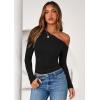 imagePRETTYGARDEN Womens Off Shoulder Long Sleeve Shirts 2025 Fall Ruched Fitted Asymmetrical Going Out Tops Trendy Y2K ClothesBlack