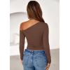 imagePRETTYGARDEN Womens Off Shoulder Long Sleeve Shirts 2025 Fall Ruched Fitted Asymmetrical Going Out Tops Trendy Y2K ClothesBrown