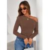 imagePRETTYGARDEN Womens Off Shoulder Long Sleeve Shirts 2025 Fall Ruched Fitted Asymmetrical Going Out Tops Trendy Y2K ClothesBrown