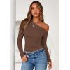 imagePRETTYGARDEN Womens Off Shoulder Long Sleeve Shirts 2025 Fall Ruched Fitted Asymmetrical Going Out Tops Trendy Y2K ClothesBrown