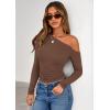 imagePRETTYGARDEN Womens Off Shoulder Long Sleeve Shirts 2025 Fall Ruched Fitted Asymmetrical Going Out Tops Trendy Y2K ClothesBrown