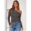 imagePRETTYGARDEN Womens Off Shoulder Long Sleeve Shirts 2025 Fall Ruched Fitted Asymmetrical Going Out Tops Trendy Y2K ClothesDark Grey