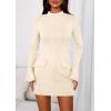 imagePRETTYGARDEN Womens Short Formal Dresses 2025 Fall Long Sleeve Mock Neck Elegant Cocktail Party Club Bodycon Mini DressBeige