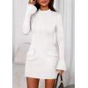 imagePRETTYGARDEN Womens Short Formal Dresses 2025 Fall Long Sleeve Mock Neck Elegant Cocktail Party Club Bodycon Mini DressWhite