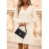 imagePRETTYGARDEN Womens Sweater Dress 2025 Fall Long Sleeve V Neck A Line Fit and Flare Ribbed Short Dresses Knit Outfits PocketsBeige