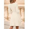 imagePRETTYGARDEN Womens Sweater Dress 2025 Fall Long Sleeve V Neck A Line Fit and Flare Ribbed Short Dresses Knit Outfits PocketsBeige