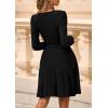 imagePRETTYGARDEN Womens Sweater Dress 2025 Fall Long Sleeve V Neck A Line Fit and Flare Ribbed Short Dresses Knit Outfits PocketsBlack