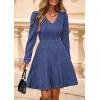 imagePRETTYGARDEN Womens Sweater Dress 2025 Fall Long Sleeve V Neck A Line Fit and Flare Ribbed Short Dresses Knit Outfits PocketsBlue