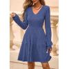 imagePRETTYGARDEN Womens Sweater Dress 2025 Fall Long Sleeve V Neck A Line Fit and Flare Ribbed Short Dresses Knit Outfits PocketsBlue