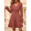 imagePRETTYGARDEN Womens Sweater Dress 2025 Fall Long Sleeve V Neck A Line Fit and Flare Ribbed Short Dresses Knit Outfits PocketsCaramel