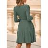 imagePRETTYGARDEN Womens Sweater Dress 2025 Fall Long Sleeve V Neck A Line Fit and Flare Ribbed Short Dresses Knit Outfits PocketsDark Green