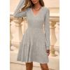 imagePRETTYGARDEN Womens Sweater Dress 2025 Fall Long Sleeve V Neck A Line Fit and Flare Ribbed Short Dresses Knit Outfits PocketsLight Grey