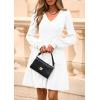 imagePRETTYGARDEN Womens Sweater Dress 2025 Fall Long Sleeve V Neck A Line Fit and Flare Ribbed Short Dresses Knit Outfits PocketsWhite