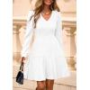 imagePRETTYGARDEN Womens Sweater Dress 2025 Fall Long Sleeve V Neck A Line Fit and Flare Ribbed Short Dresses Knit Outfits PocketsWhite
